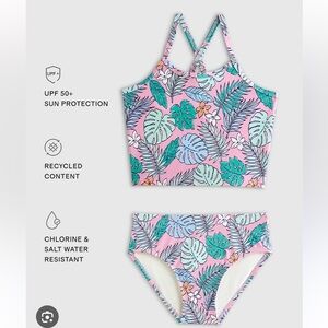 NWT QUINCE Tankini Swim Set Palms Kid Size 7 6833